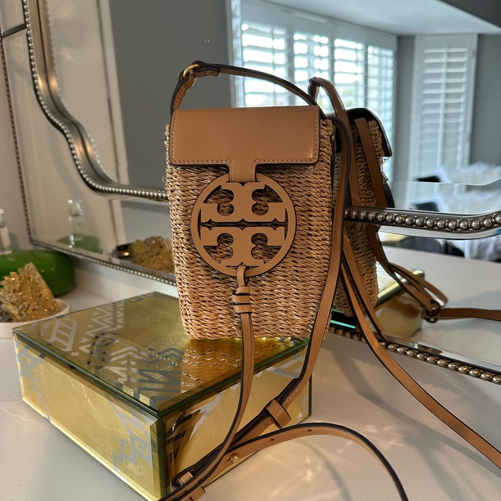 Tory Burch Miller Straw Phone Crossbody